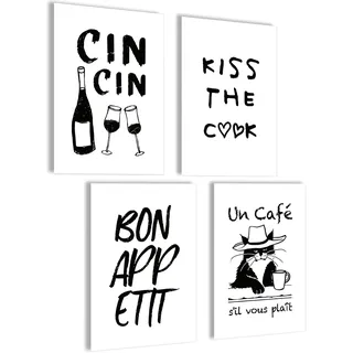 mojoliving Moderne Bilder Küche Poster Set Bilder schwarz weiß Deko Küche Wandbilder Aesthetic Poster Wohnzimmer Set Wanddeko
