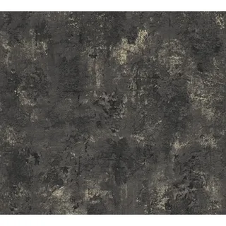 A.S. Création Vliestapete Uni Betonoptik 53 cm x 10 m 0 g Schwarz/Gold