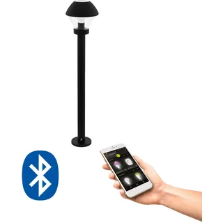 EGLO Smart Home LED Außen-Stehlampe Verlucca-C, Wegelampe, Outdoor Standleuchte, Stahl verzinkt in schwarz, Glas in klar, schwarz E27 Fassung, IP44