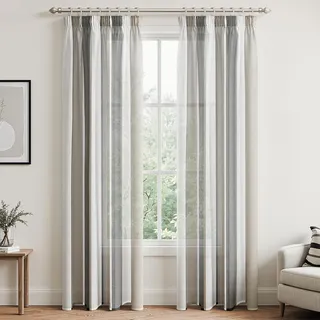 MRTREES Gardinen Wohnzimmer Modern Vorhänge mit Kräuselband 225 cm lang gardine Gestreift Tüll gardine Halbtransparent Vorhang 140 hoch Dunkelgrau Grau und Weiß Vorhang 2er Pack