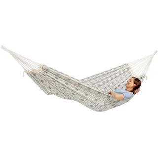 AMAZONAS XXL Hängematte Carioca Azul Jacquard Liegefläche 250 x 175 cm für 2 Personen bis 200 kg in Natura-hellblau aus recycelte Baumwolle weich sehr stabil edler Look handgewebt (Azul)