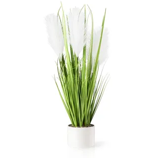 PASCH® Kunstgras in weißem Keramiktopf (56cm): Gräser künstlich | Künstliches Gras | Kunstpflanze Gras | Dekogras | Kunstpflanzen wie echt | Künstliche Pflanzen im Topf