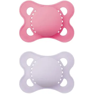 MAM Original Schnuller im 2er-Set, zahnfreundlicher Baby Schnuller aus nachhaltigen & bio-erneuerbaren Materialien, Sauger aus MAM SkinSoft Silikon, mit Schnullerbox, 0-6 Monate, pink/lila