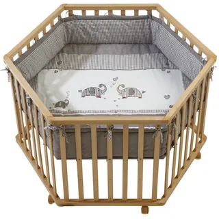 Roba Laufgitter 6-eckig, Jumbo twins grau , Naturfarben , Holzwerkstoff , Tiere , Sechseckig , 118.5x72.5x103.5 cm , Babymöbel & Kindermöbel, Babyzimmer, Laufgitter