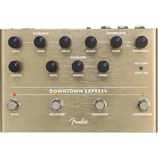 Fender Downtown Express Bass Multi-Effektpedal für E-Bass mit Kompressor, Overdrive, 3-Band EQ, Direktausgang, LED-beleuchteten Reglern