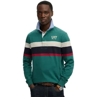 Superdry Vintage Chestband Rugby Langarm-polo - Pacific Green ChestBand Stripe - L