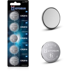 Kitosun Batterien Knopfzellen CR2016 3V - Lithium Coin 3-Volt 2016 Knopf Batterie für elektronische Kleingeräte Autoschlüssel Fernbedienungen LED Teelichter Waagen medizinischen Geräten (5 Stück)