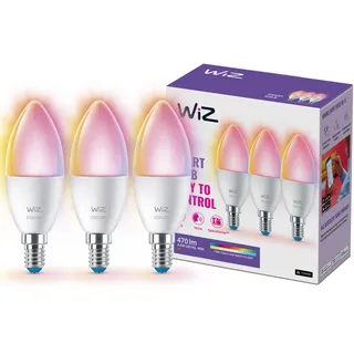 WiZ GU10 smarte E14 LED Lampe im 3er-Pack - 40W, mit 16 Mio. Farben + Weißschattierungen, WLAN/Bluetooth, Sprach- / App-Steuerung, funktioniert mit Google Home, Alexa und HomeKit