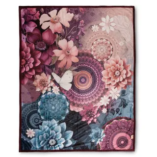 hip Plaid »Asher« Weich, Kuscheldecke, 130x160 cm, Wendeoptik, Mandala, Blumen, Bordeaux, rot