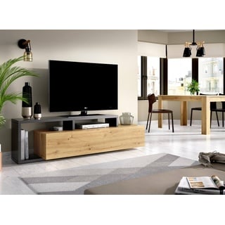 Dmora - TV-Ständer Maiella, niedriges Sideboard für Wohnzimmer, Sideboard für Wohnzimmer für Fernseher, 165 x 40 x 47 cm, Eiche Nodes und Anthrazit