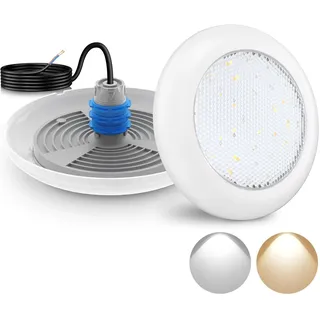 LyLmLe LED Poolscheinwerfer mit 1 1/2" Außengewinde, 18W LED Poolbeleuchtung 2 Farben Schaltbares Weiß 3000K & 6000K,Ø242mm, 12V AC IP68 Wasserdicht Unterwasser Schwimmbadlampe für Beton/Styroporpools