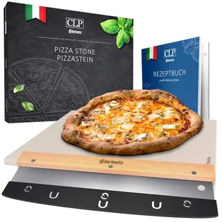 CLP Pizzastein Set 3 ( Pizzastein+Schneider ) , Weiß , Stein , 38x1.5x30 cm , Grills, Grillzubehör