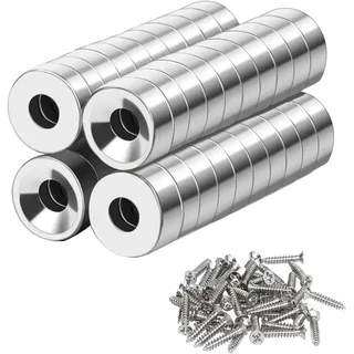 Magnete Extra Stark, Magnete Extra, Groß Stark Rund, Mit Loch 10x3-3 mm, für Magnetplatte, Kühlschrank, Küche, 40 Stück