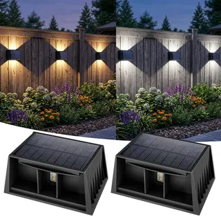 T-SUN LED Solarlampen für Außen wand, Solar Wandleuchte Aussen Einstellbare Up and Down Leuchten, 8 Farben RGB Solar Außenwandleuchten IP65 Wasserdicht für Garten Balkon Terrasse Hof Porch 2 Stück