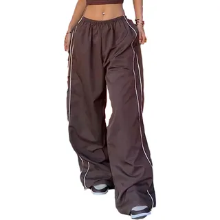 Shebote Fallschirmhose für Damen, weites Bein, Baggy-Hose, Y2K, elastische Taille, Jogger, Sweathose, Trainingshose, Streetwear