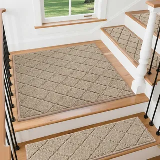 COSY HOMEER 1 Stück Treppenstufen Matten Eckig, 76 x 76cm Anti Rutsch Stufenmatten Selbstklebend, Maschinenwaschbar, 100% Polyester, TPE-Rücken, Ideal für Kinder, Senioren und Haustiere, Beige