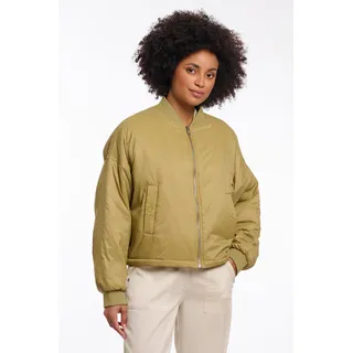 Bomberjacke RINO & PELLE "HIRA", Damen, Gr. 40, golden olive, Web, Obermaterial: 100% Polyamid. Futter: 100% Polyester, unifarben, lässig geschnitten hüftlang, V-Ausschnitt, Flachstrickbündchen, Jacken Bomberjacke, kurz, mit Stehkragen und Reißverschluss