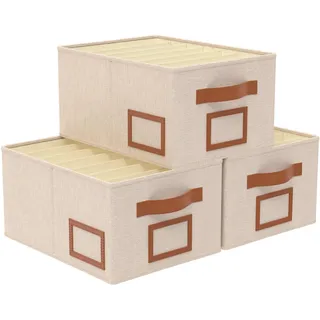 OUTBROS Kleiderschrank Organizer, Aufbewahrungsbox, Faltbare Aufbewahrungskorb, Stoff Kleideraufbewahrung Organisation mit Fächern,für Schränke und Regale, 40x30x20cm,Beige,3 Stück