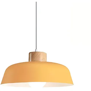 HJXDtech ⌀30cm Pendelleuchte Esstisch, Moderne Bunt Hängeleuchte aus Metall & Holz E27-Fassung, Höhenverstellbar Hängelampe für Küchen, Esszimmer, Schlafzimmer & Wohnzimmer (Gelb)