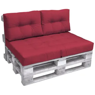 Beautissu Palettenkissen Outdoor 1x Sitzkissen & 2x Rückenkissen, Rot - Rot