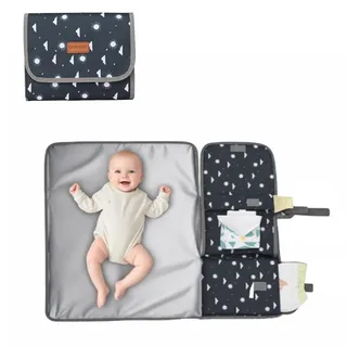 Cozary Wickelunterlage, Wickelunterlage Unterwegs, Kompakte Faltbar Abnehmbarer Baby Windeltasche mit 3 Fächern, Wickel Organizer Unterwegs mit Tuchspender für Baby 0-5M