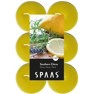 SPAAS 12 Maxi Teelichter, ± 10 Stunden - Southern Citrus, D 58 mm x H 24 mm, Herbst Gelb