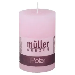 Müller Kerzen Polar Stumpenkerzen 90/58 mm, Raureif-Effekt, Kleiner Kerzen Stumpen für ein besonders gemütliches Ambiente, 1 Packung = 6 Stück, malve
