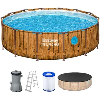 Steel Pro Max Frame Pool Set 427 x 107 cm holzoptik inkl. Filterpumpe + Zubehör