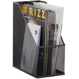 Relaxdays Stehsammler, 2 Fächer, Metallgeflecht, robuster Stehordner A4 - C4, Archivbox, Ablage für Dokumente, schwarz