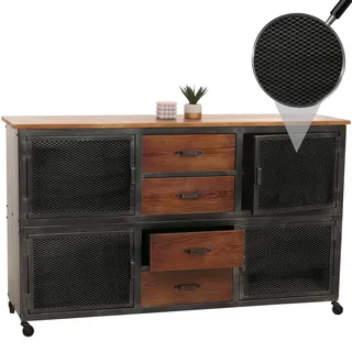 Sideboard HWC-N28, Kommode, Rollen 4 Schubladen, 3D-Struktur Industrial Retro Metall Holz 90x150x40cm schwarz, braun - Braun