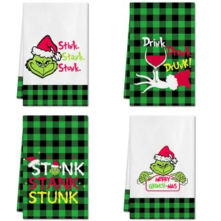 Ohok 4 Stück Weihnachten Handtücher 45x65 cm, Mode Dekoration Küchentücher Grich Weihnachtsmann Geschirrtücher Weiche Mikrofasertücher für Badezimmer Küche Trockentuch Weihnachten Deko (Set B)