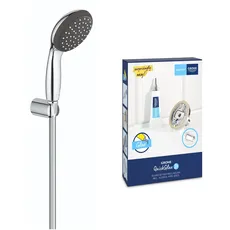 GROHE Vitalio Start 100 &; QuickGlue S1 - Wandhalter Handbrause-Set (wassersparend, 2 Strahl Handbrause 100 mm, Anti-Kalk-System, Wandhalter, Brauseschlauch 1750 mm), chrom, 27950000