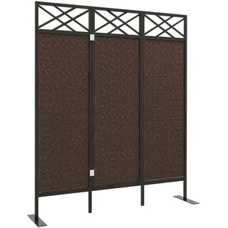 Outsunny Paravant, PE-Rattan, Stahl, Braun , Metall , 33x181x148 cm , Wohnzimmer, Raumteiler, Paravents