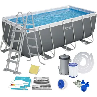 Bestway Power Steel Rechteckiges Schlauchbecken 412x201x122 cm Kartuschenfilter mit Leiter und Chemikalienspender Farbe Grau