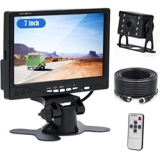 Camecho Rückfahrkamera Kabel Set mit 7 "TFT LCD-Monitor, IP68 wasserdichte Nachtsicht 170° Rückfahrkamera verdrahtet System Kit für Bus/Trailer/LKW Van/RV/Camper(12-24 Volt )