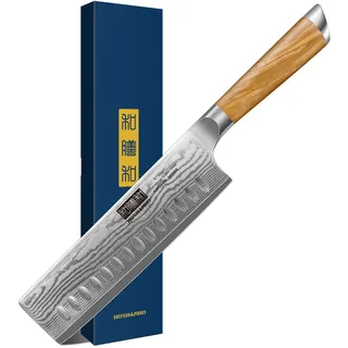 HOSHANHO Damastmesser Kochmesser Nakiri Küchenmesser 16.5cm, Profi 67 Schichten Damaskus Edelstahl Chefmesser, Scharfe Messerklinge mit Ergonomischer Griff