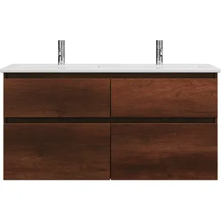 burgbad Lin20 Keramik-Doppelwaschtisch Weiß Glänzend inklusive Waschtischunterschrank, 4 Auszüge, 1230x495x622mm, SGHN123F5359C0001, Farbe: Eiche Dekor Rost