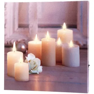 infactory LED Deko: Wandbild Kerzen mit Rose mit flackernder LED-Beleuchtung, 30 x 30 cm (Leinwandbild, Kerzen-Ensemble, Bild)