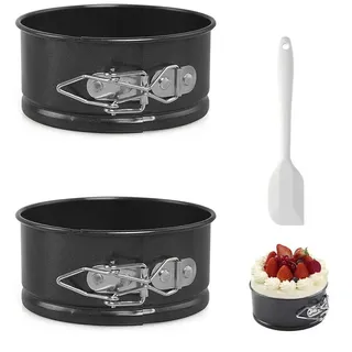 HAOQIAGA 2 Stück Kuchenform 11cm Rund mit Silikon Spatel, Klein Kuchenform mit Antihaftbeschichtung, Kuchen Springform, runde Backform mit Flachboden für Kuchen,Pizza