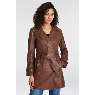 Ledermantel MAURITIUS "GWTaresa", Damen, Gr. 42 (XL), braun (cognac), Obermaterial: 100% Schafsleder. Futter: 100% Baumwolle. Ärmelfutter: 100% Polyester, clean, unifarben, lässig geschnitten knielang, mit Riegel, Mäntel Ledermantel, Leder-Trenchcoat mit Bindegürtel, Topseller