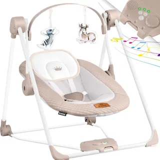 KIDIZ® Babywippe Babyschaukel mit 5 Geschwindigkeitseinstellungen zusammenklappbarer Baby Wippe Schaukel Babyhochstuhl mit Spielbogen Spielzeugen 5 beruhigende Naturgeräusche neugeborene - Beige