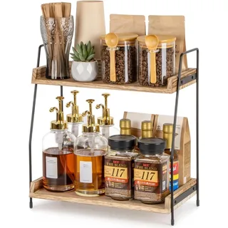 ANBOXIT 2-stufiger Kaffee Organizer Holz Braun - Kaffeestation Gewürzregal