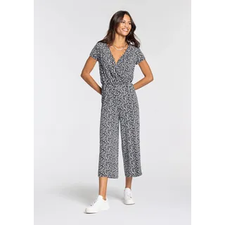 Jumpsuit LAURA SCOTT, Damen, Gr. 38, N-Gr, schwarz-weiß (schwarz, weiß), Single Jersey, Obermaterial: 95% Viskose, 5% Elasthan, gemustert, figurbetont ca. Mitte Wade, V-Ausschnitt, Overalls Jumpsuit, mit V-Ausschnitt, Topseller