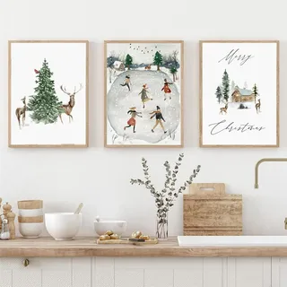 3er Premium Poster Set Weihnachten Winter Wandbilder Kunst Leinwandbilder, Ohne Rahmen Bilder Wanddeko Bild für Wohnzimmer Schlafzimmer Weihnachten Decor (30x40cm)