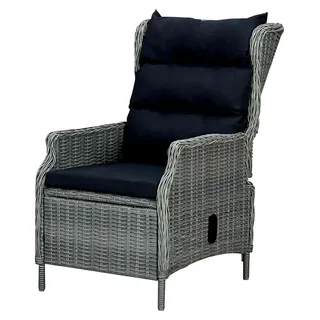 Verstellbarer Gartensessel mit Auflagen aus Poly Rattan in Hellgrau, Stapelstuhl für Garten, Balkon und Camping - Hellgrau