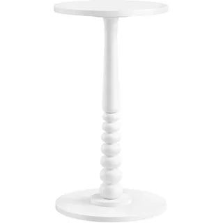 VASAGLE Beistelltisch rund, Kleiner Sofatisch, Bein aus Massivholz | Nachttisch, Mid-Century-Modern-Stil, für Wohnzimmer, Schlafzimmer, wolkenweiß, MARIEL Kollektion LET293WB02