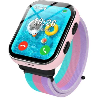 PTHTECHUS Smartwatch Kinder 4G, Kinderuhr Telefon mit Anruffunktion, mehrere Desktop-Stile zur Auswahl, Zwei-Wege-Anrufe, Kamera, MP3, SOS, Lernkarte, Geschenk für Jungen Mädchen (Rosa)