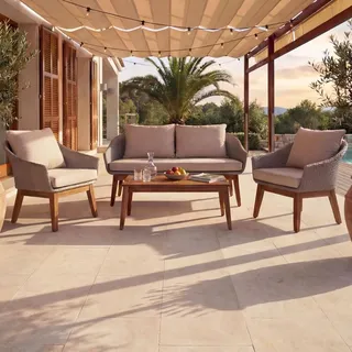 Mendler Gartengarnitur HWC-N37 Loungeset grau/beige