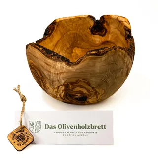 das Olivenholzbrett® Obstschale aus Olivenholz rund/Holzschale im Naturschnitt/Brotschale aus Holz/Achtung: Olivenholzschalen sind Unikate, keine Schale wird wie auf dem Bild gemasert sein/ 24cm