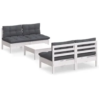 vidaXL 5-tlg. Garten-Lounge-Set mit Anthrazit Kissen Kiefernholz - Weiß